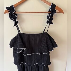 MINKPINK Black Ruffle Textured Contrast Stitch Jumpsuit Size XS